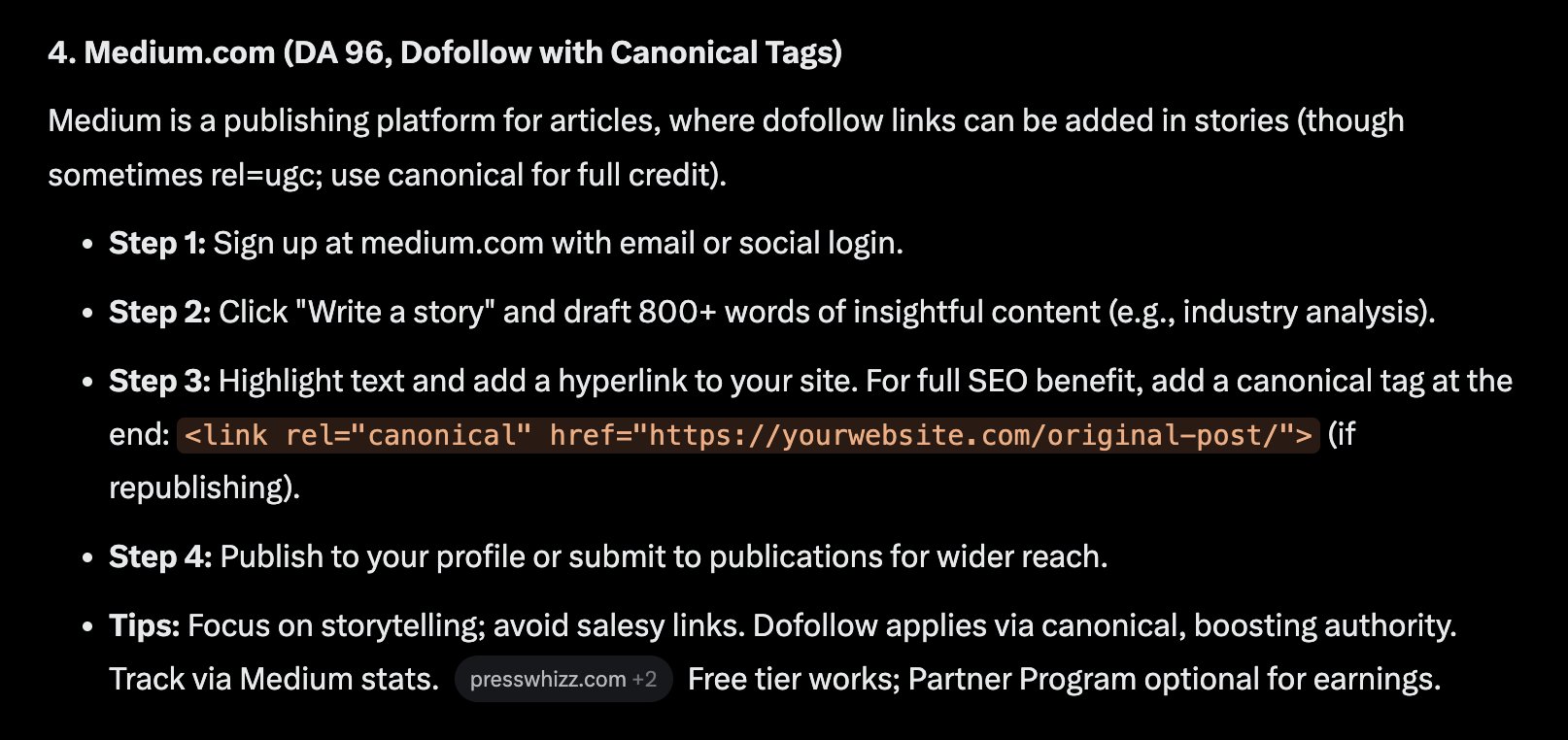 Medium canonical URL setting
