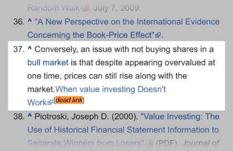 References section showing dead link
